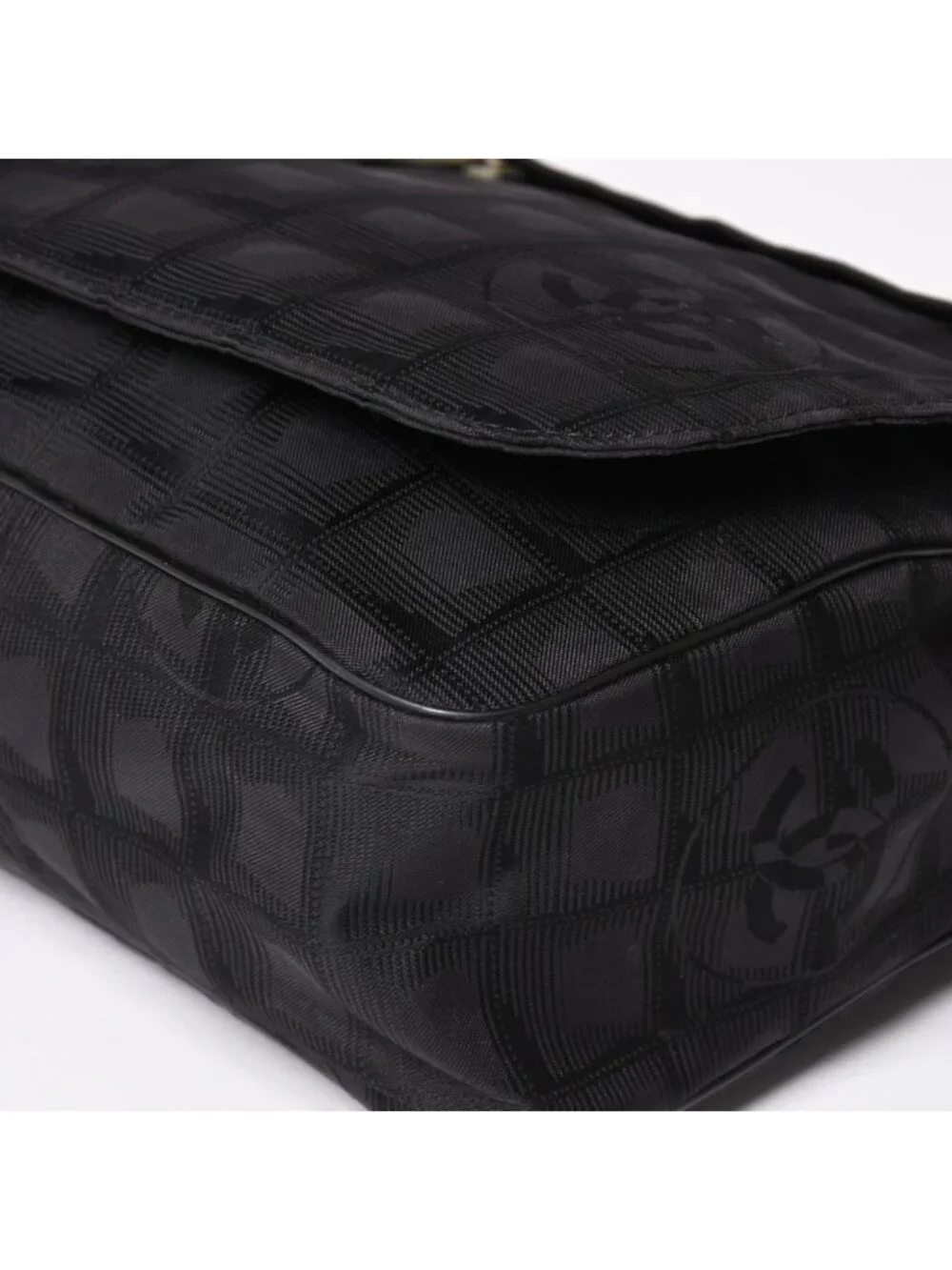 Chanel New Travel Line Messenger Bag Nylon Jacquard Leather Gold